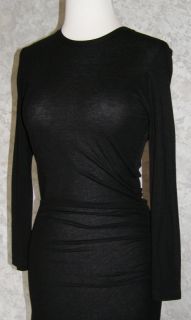 James Perse Black Stretch Knit Ruched Dress 1 XS s New Soft Tee Sexy