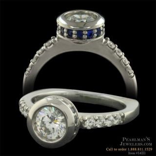 Jaffe Platinum Diamonds Sapphires Engagement Ring