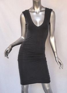 James Perse Standard Grey Sleeveless Side Ruching Bodycon Jersey Dress