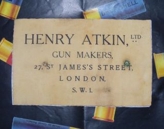  Vintage Original HENRY ATKIN GUN MAKERS 27 St. JAMESS GUN CASE LABEL