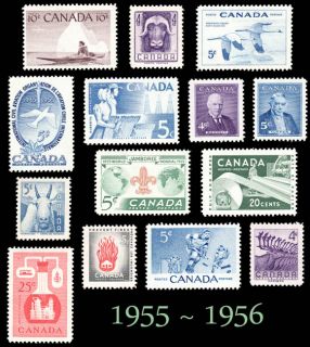 1955 1956 Complete Year Set Canada MNH Postage Stamps Mint not Hinged