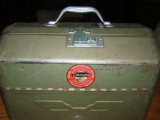 Vintage Metal Tackle Box with Lures