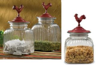 Countryside Rooster Glass Storage Canister Jar Tin Lids