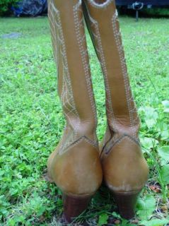 Vintage 70s Leather Campus Stacked Heel Boots 9 West Boho Hippie