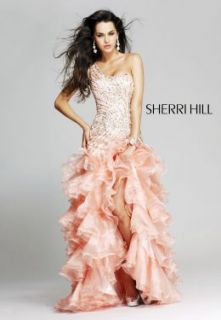 Sherri Hill 3848 Ruffled Evening Gown Dress Peach 0 2 4 6 8 10 12 14
