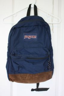 Vintage Jansport Backpack Navy Suede Leather Bottom