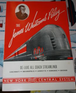 JAMES WHITCOMB RILEY dining car MENU 1940s New York Central Railroad