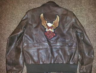 Real Leather Jacket Sz 36 Motorcycle Harley Davidson Eagle Patch