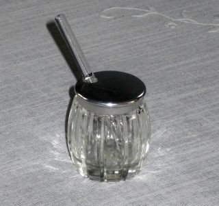 Small Glass Condiment or Spice Jar with Metal Lid and Tiny Glass Spoon