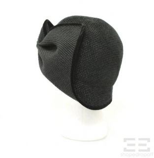 Eric Javits Black Straw Velvet Pleated Hat