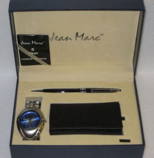 New Jean Marc Blue Mens Watch Pen Key Wallet Set