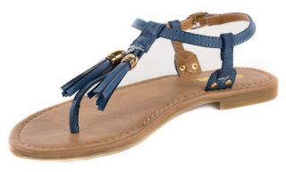 Jayma Soda Tassel Ankle Strap Sandals Dark Blue Leatherette