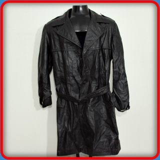 JEAN PIERRE Vintage Heavy Trench Coat LEATHER Long Spy Jacket Mens