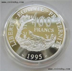 France 100 Francs 1995 Silver Proof Jean de La Fontaine