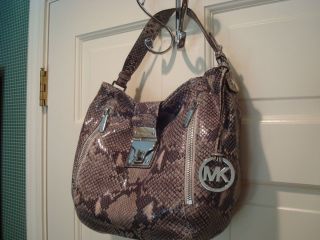 Michael Kors Jena Shoulder Bag Dark Sand Python Leather Handbag Purse