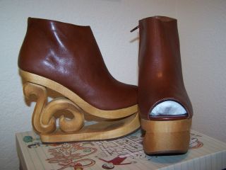 Jeffrey Campbell Skate Shoes w Wood Scroll Heels Brown Leather 6