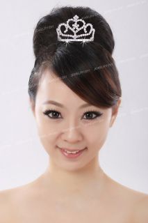 Silver Plated Crystal Heart Round Hair Veil Tiara Bride Crown
