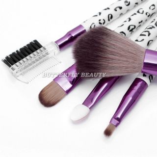 New 5pcs Leopard Makeup Brush Set Powder Eyeshadow Eyelash Cosmetic