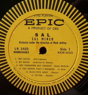 Sal Mineo Epic DG Mark Jeffrey s T James Dean LP VG Vinyl Record Album