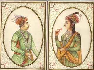 HANDMADE Painting of Jahangir & Noor Jahan Mughal Pair Miniature