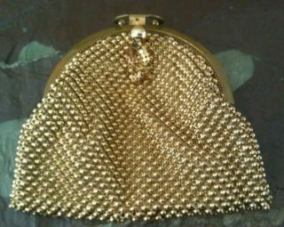 Whiting & Davis Gold Mesh Clutch with Clasp/ Excellent Condition
