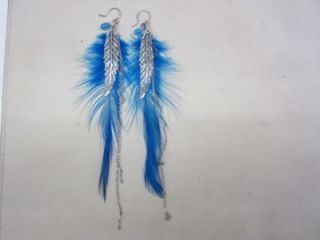 190 New Chan Luu Teal Mix Feather Earrings with Sterling Silver