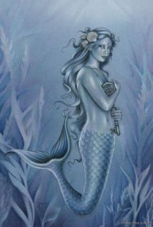 Jessica Galbreth Print 5x7 Fairy Faery The Key Blue Mermaid Skeleton