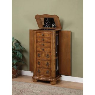 Wooden Burlwood Jewelry Armoire Box Standing Chest Drawers Mirror