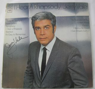 Jerry Vale Signed Record Album I Hear A Rhapsody Auto