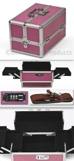 Cosmetic Jewelry Case Combination Lock Strap Aluminum Pink Box