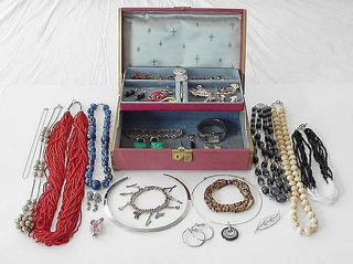 Vintage Costume Jewelry Lot Pink Box Necklaces Pins