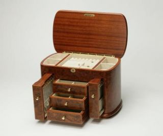 New Large Burl Wood Wooden Jewelry Box Chest Case