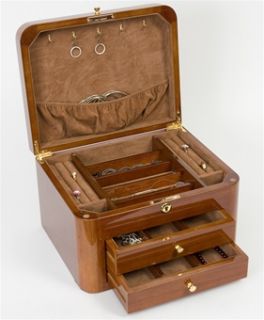  Wood Jewelry Box Chest with Inlaid Braided Trim Lid That Locks