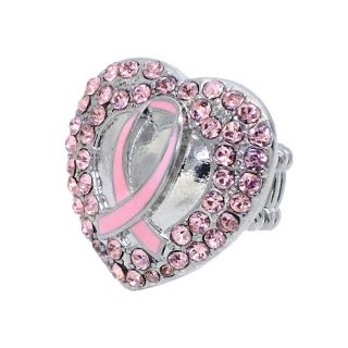  Breast Cancer Awareness Jewelry Pink Crystal Heart Stretch Ring