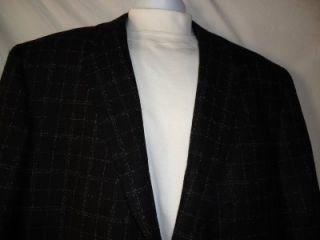 Mens Syd Jerome Black Plaid Wool Blend Italian Sport Jacket Size 44L