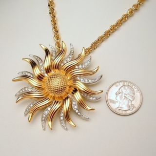  Necklace Brooch Pin Rhinestone Sunflower Pendant Convertible