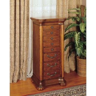 Wooden Cherry Burlwood Jewelry Armoire Box Standing Chest Drawers