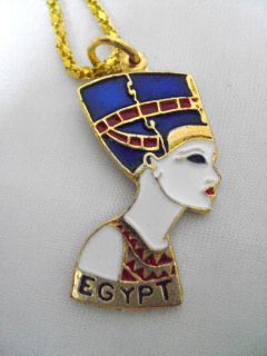 Handmade Egyptian Nefertiti Jewelry Necklace Enameled