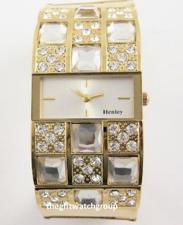  Real Crystal Gold Tone Wide Watch or Watch Bangle Xmas Gift Set