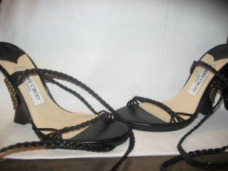 Jimmy Choo Geisha Lace Up Wedge Sandal Shoes Black 36 6