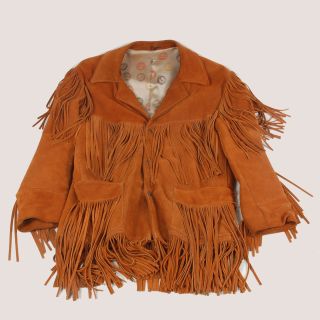 Vintage Jo O Kay Fringed Natural Leather Jacket Size 38
