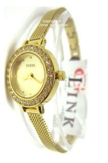 U96013L1 New Guess Ladies Gold Mesh Band Round Dial Crystals Watch