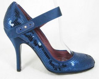Jill Stuart Sasha Navy Blue Satin Sequence Womens Designer Shoes