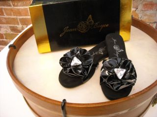 Joan Boyce Moonflower Black Jeweled Flower Slide Sandal New