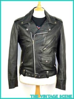 Mens Unisex Vintage Black Leather Biker Perfecto Style Zip Jacket