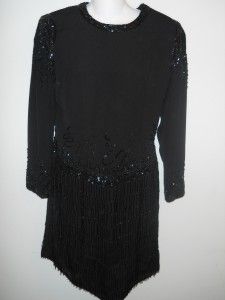Ladies Size 8 Black Gown by Joan Leslie Evenings Beaded Dresss