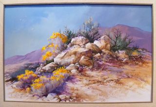Mimi Jobe Desert Bloom Large 1970s Nevada Painting Listed Artist