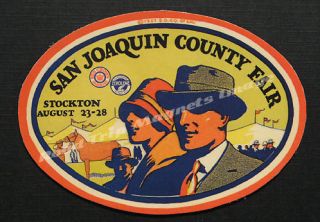 Red Crown Gasoline San Joaquin County Fair Stockton 1927 Travel Decal