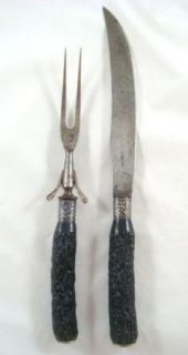 Antique Landers Frary Clark Aetna Carving Set Knife Stag & Sterling