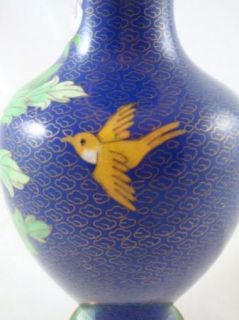 Vintage Chinese Cloisonné Gold Gilded Enameled Blue Floral Vase